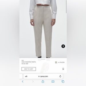NWT Zara High wait pant in Cream